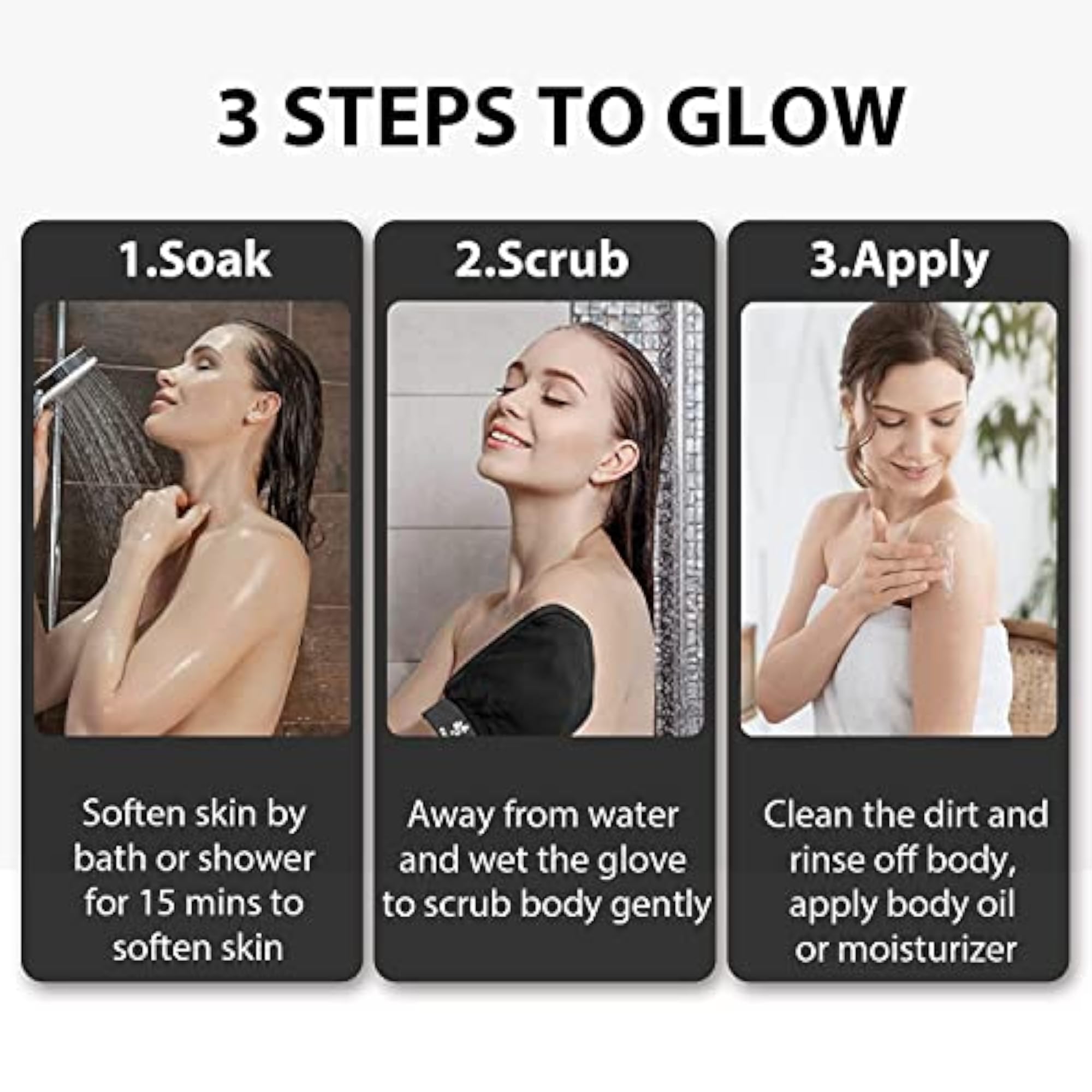 Natural Exfoliating Bath Scrub Glove, Black, Gift for Her